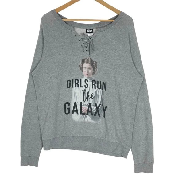 Star Wars Sweaters - Star Wars Princess Leia "Girls Run The Galaxy Lace Up" Sweatshirt Lucas Films